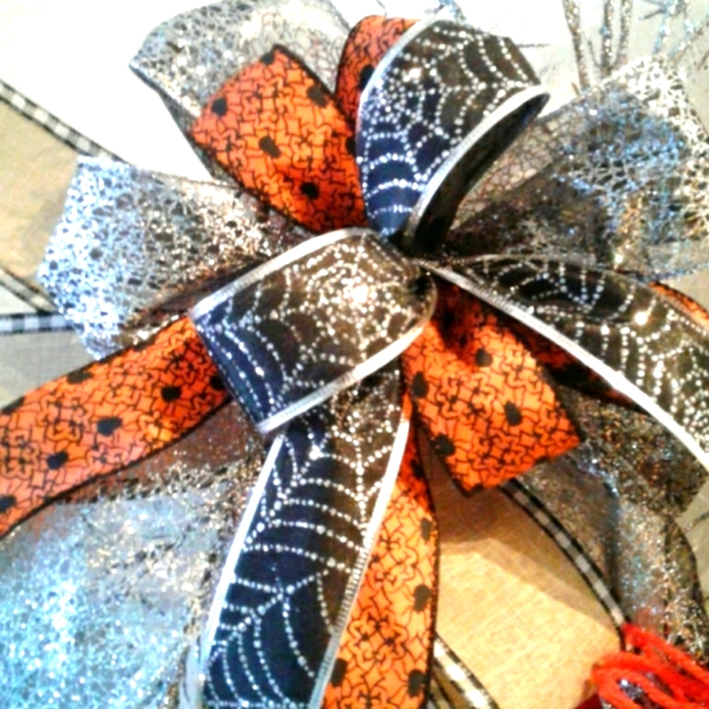 Hand Crafted Halloween Fall Bow Spider Bow Handmade  Wreath DIY Bow FINAL SALE